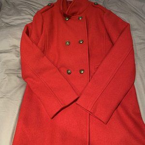 Double-Breasted Red Wool Coat